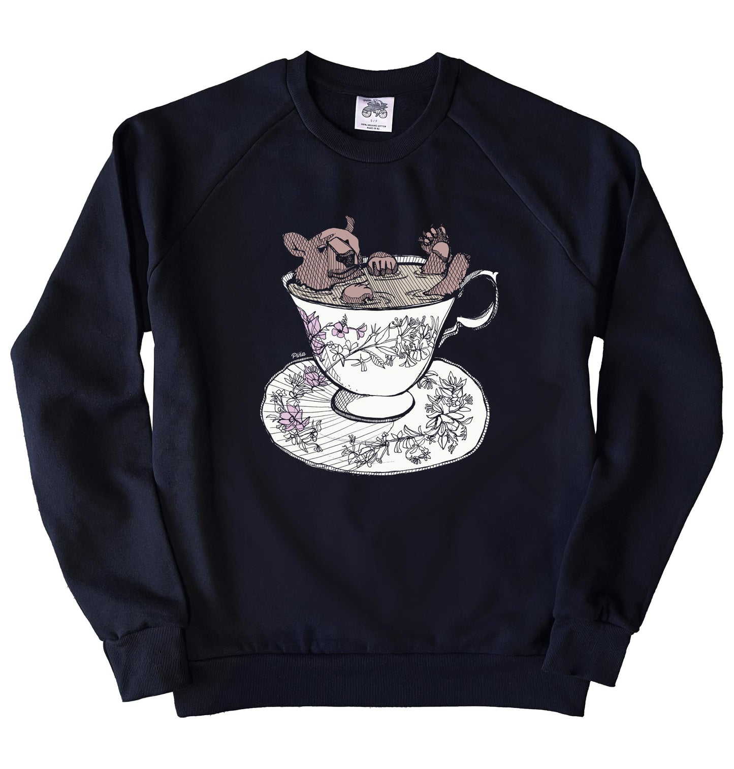 Bear in Teacup in Colour Organic Cotton Sweatshirt