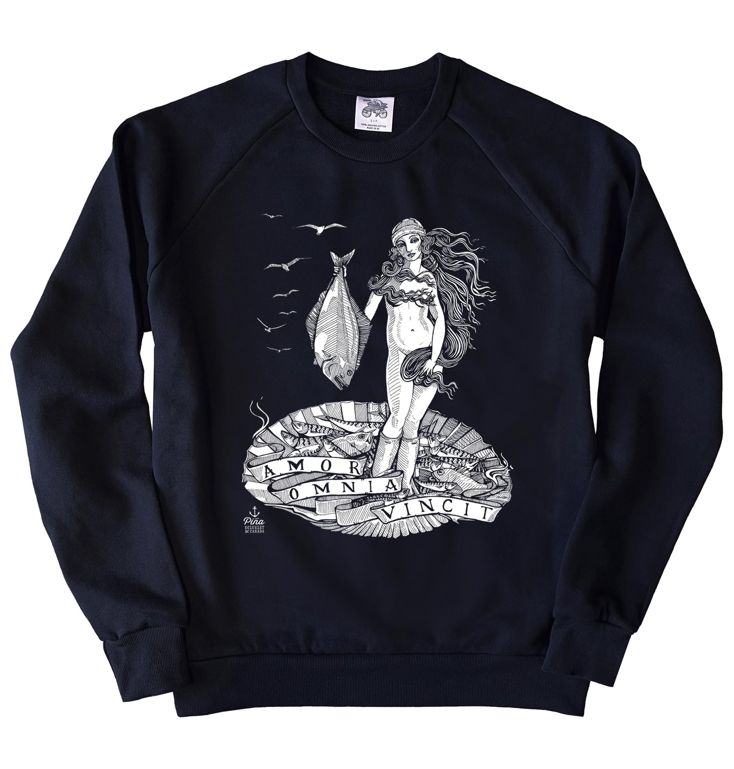 Birth of Venus in White Ink Organic Cotton Unisex Sweatshirt