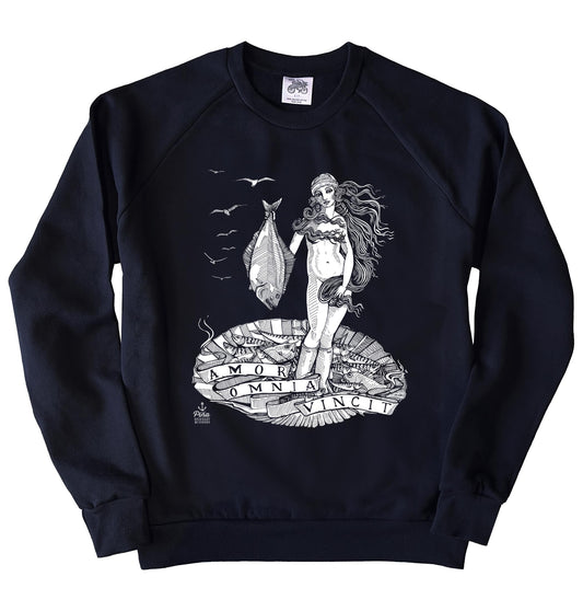 Birth of Venus in White Ink Organic Cotton Unisex Sweatshirt