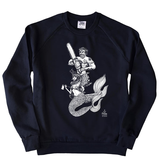 Chainsaw Mercouple in White Ink Organic Cotton Unisex Sweatshirt