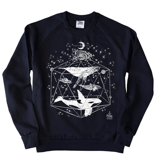 Galactic Whales in White Ink Organic Cotton Unisex Sweatshirt