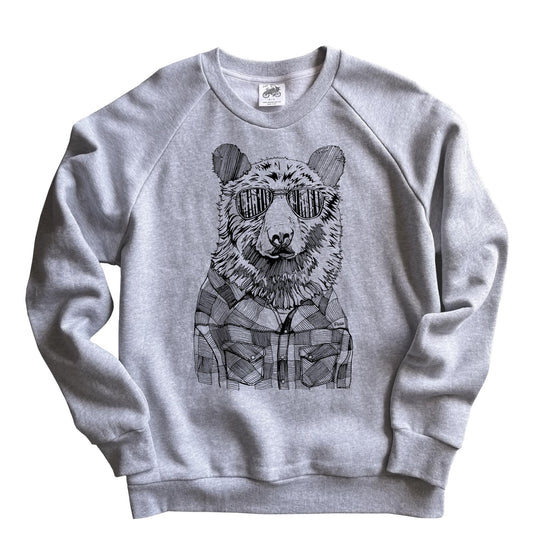 Hipster Bear in Black Ink Organic Cotton Unisex Sweatshirt