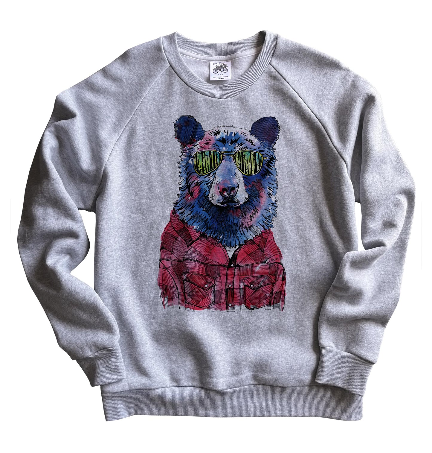 Hipster Bear in Full Colour Organic Cotton Unisex Sweatshirt