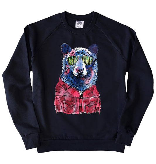 Hipster Bear in Full Colour Organic Cotton Unisex Sweatshirt