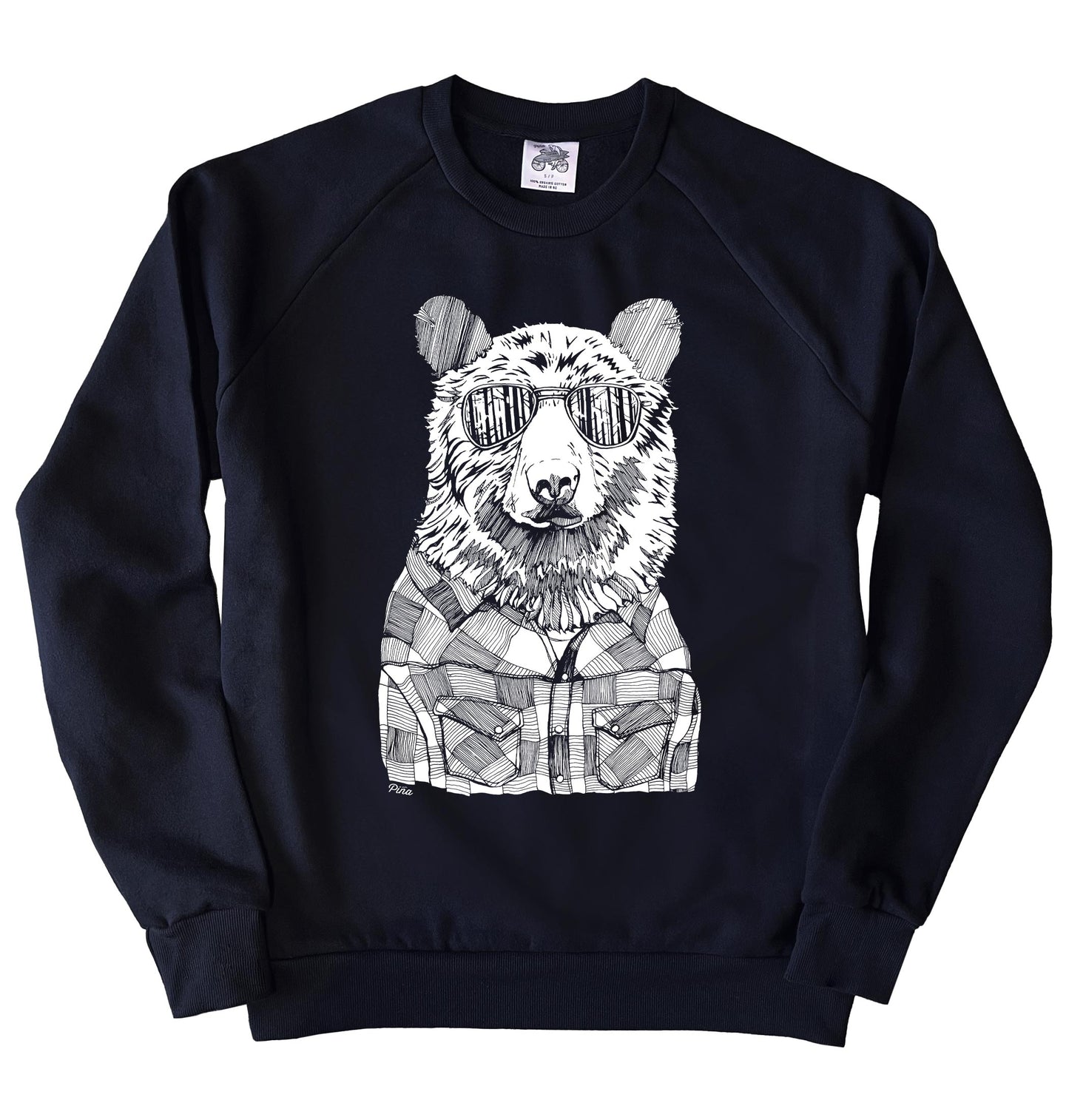 Hipster Bear in Black Ink Organic Cotton Unisex Sweatshirt