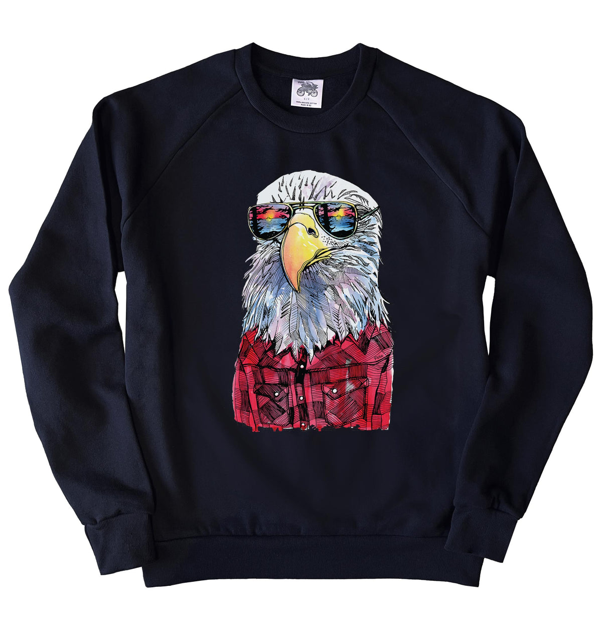 Hipster Eagle in Full Colour Organic Cotton Unisex Sweatshirt