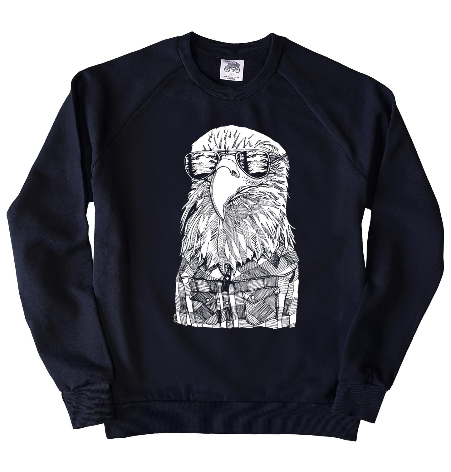 Hipster Eagle in White Ink Organic Cotton Unisex Sweatshirt