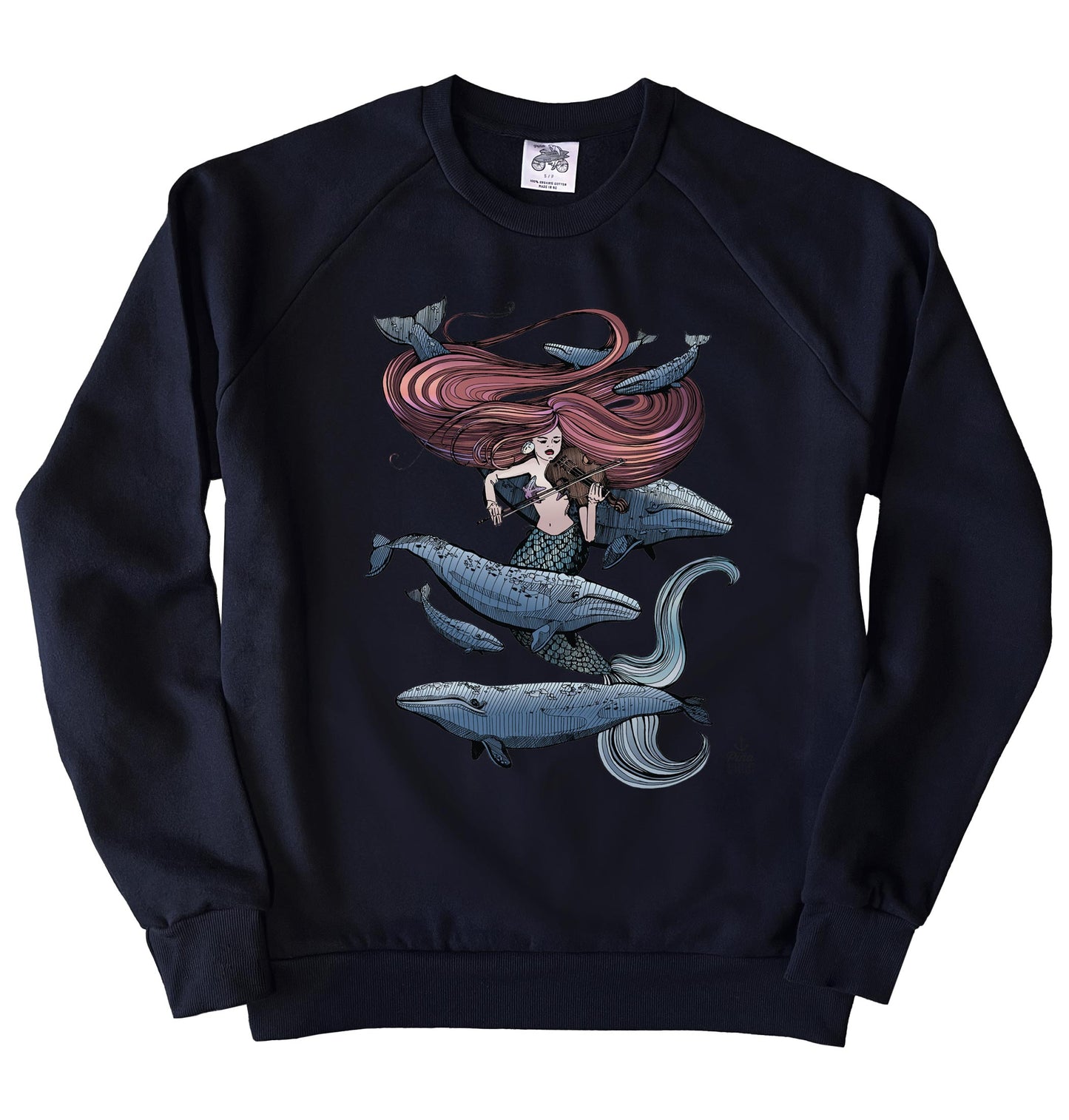 Mermaid Fiddling in Full Colour Organic Cotton Unisex Sweatshirt