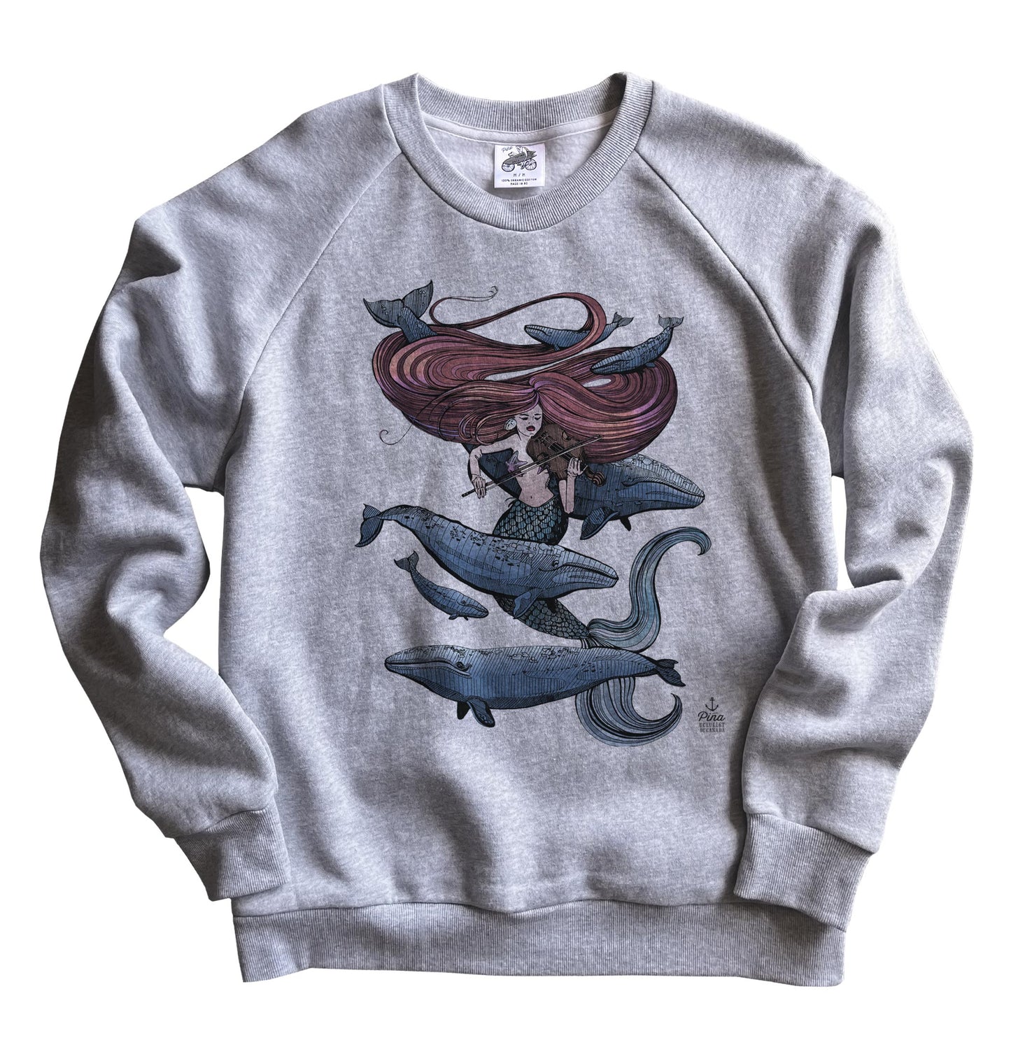 Mermaid Fiddling in Full Colour Organic Cotton Unisex Sweatshirt