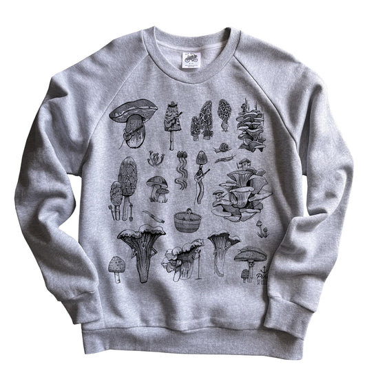 PNW Mushrooms in Black Ink Organic Cotton Unisex Sweatshirt