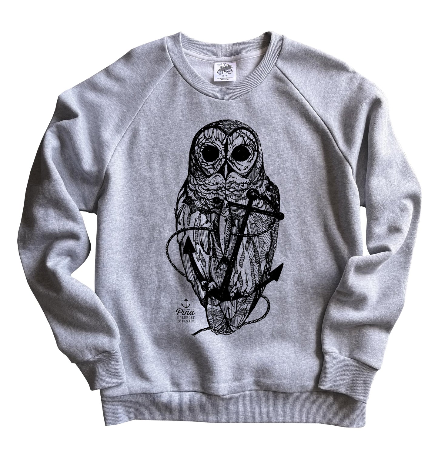 Owl and Anchor In Black Ink Organic Cotton Unisex Sweatshirt