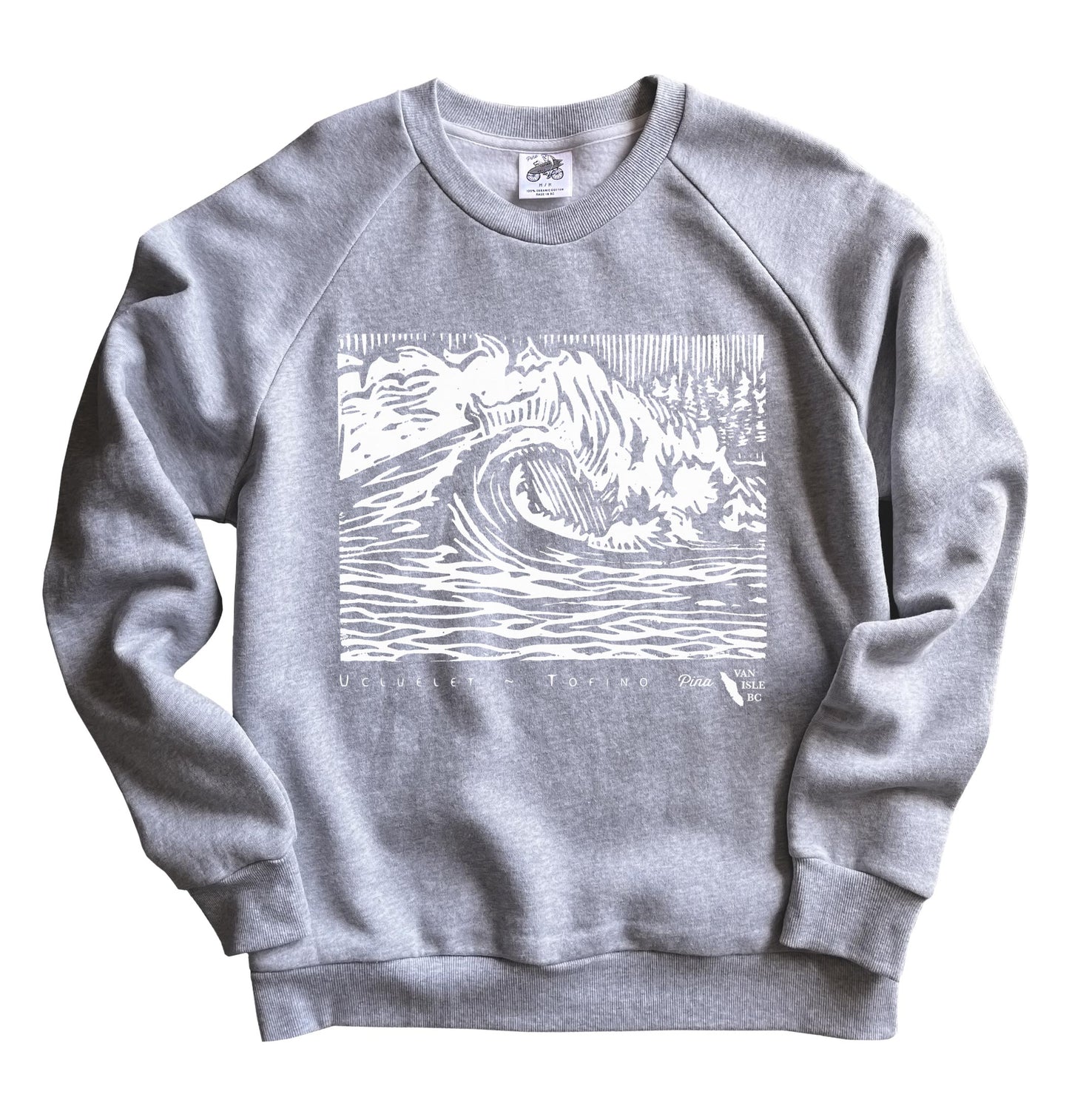 PNW Wave in White Ink Organic Cotton Unisex Sweatshirt