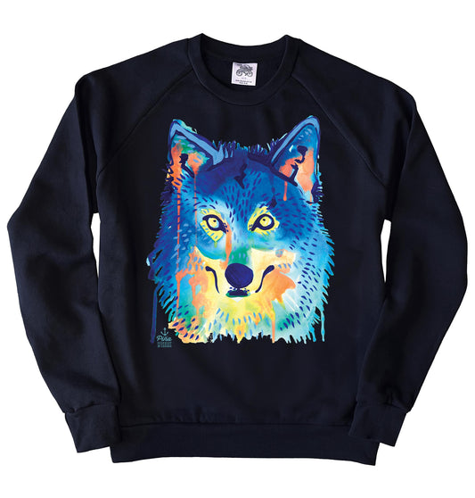 Watercolour Wolf Face Organic Cotton Unisex Sweatshirt