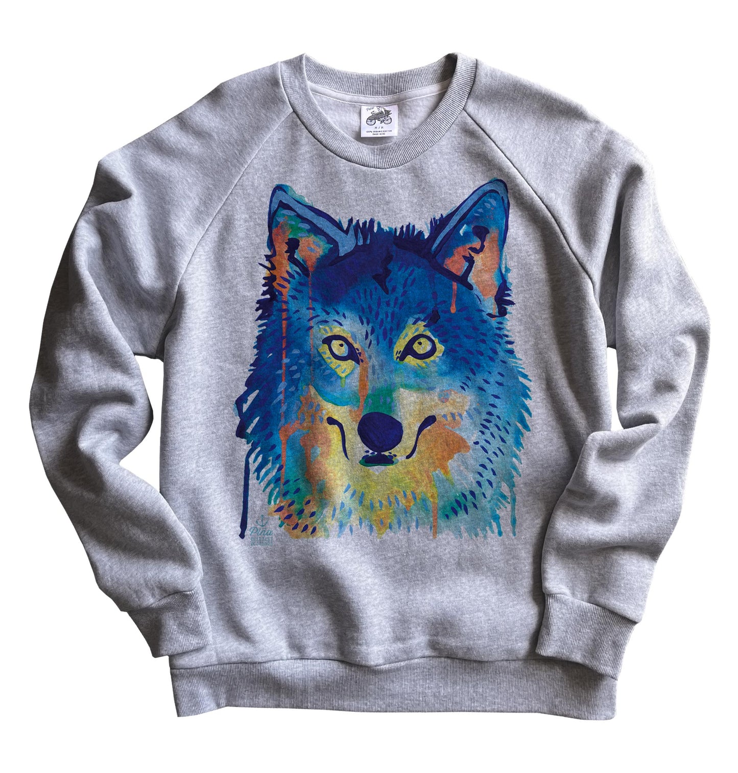 Watercolour Wolf Face Organic Cotton Unisex Sweatshirt