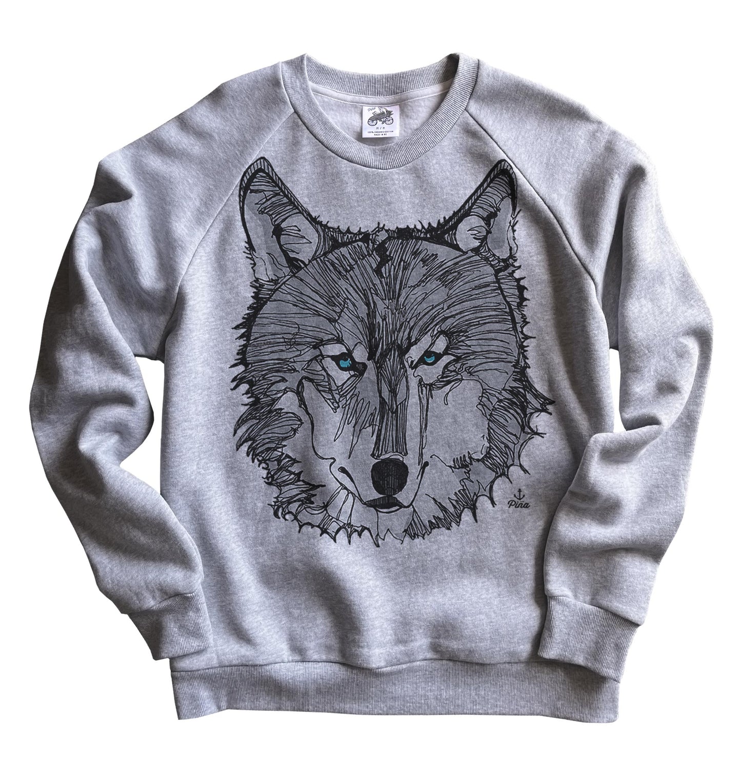 Wolf Face in Grey Organic Cotton Unisex Sweatshirt