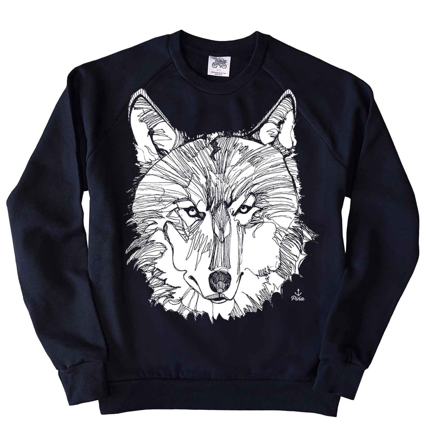 Wolf Face in White Ink Organic Cotton Unisex Sweatshirt