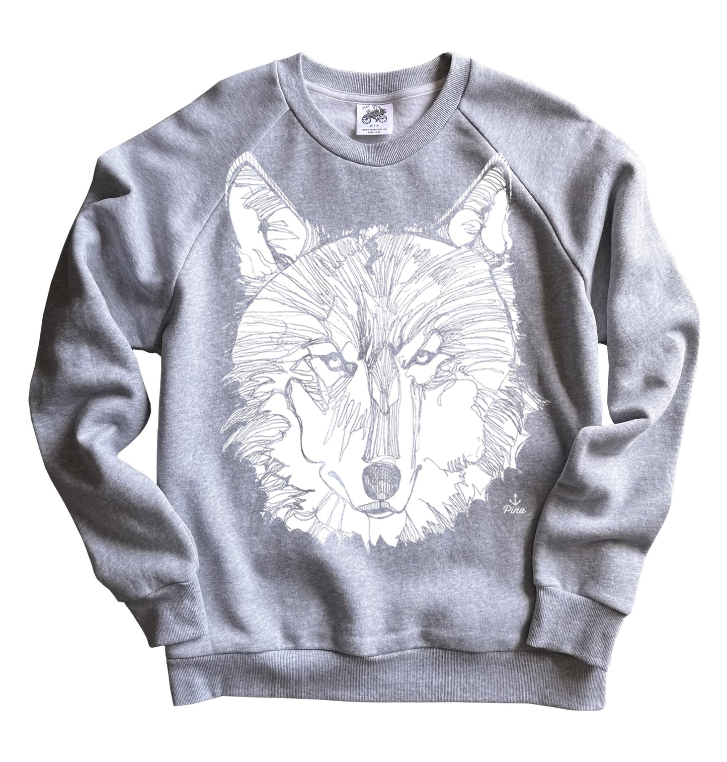 Wolf Face in White Ink Organic Cotton Unisex Sweatshirt