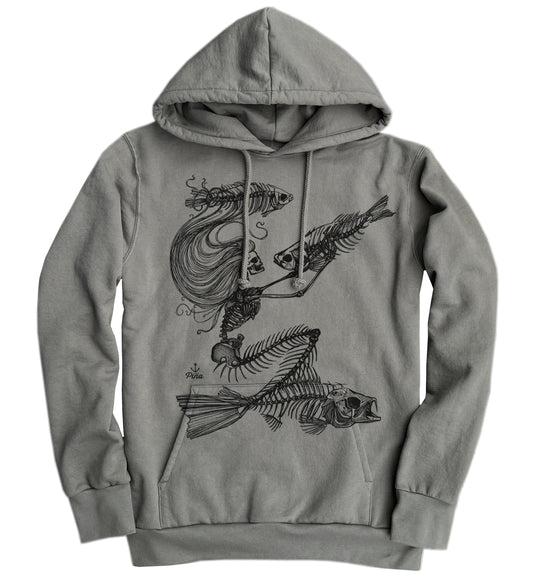 Skeleton Mermaid in Black Ink Organic Cotton Unisex Hoodie Made in Canada