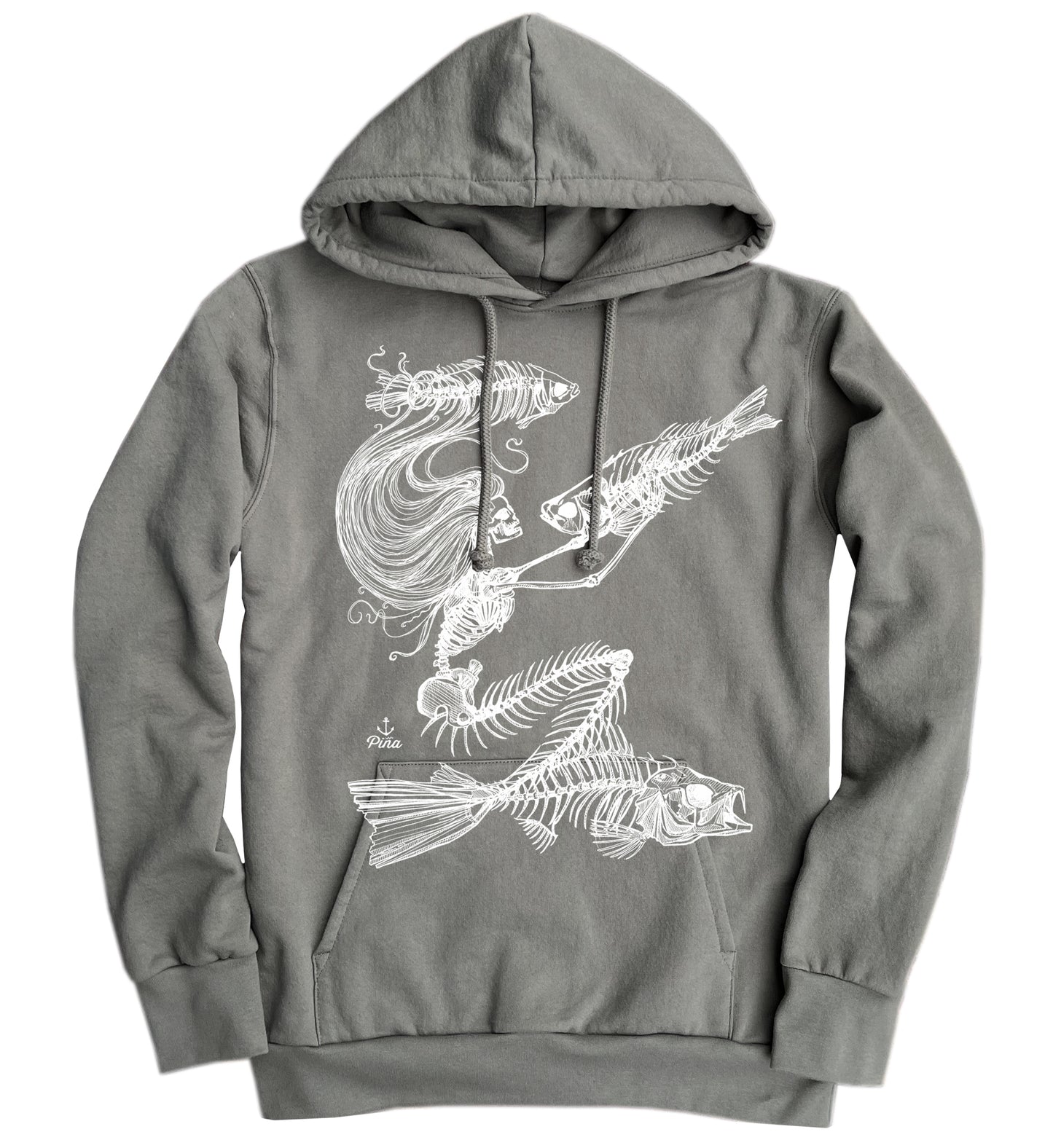 Skeleton Mermaid in White Ink Organic Cotton Unisex Hoodie Made in Canada