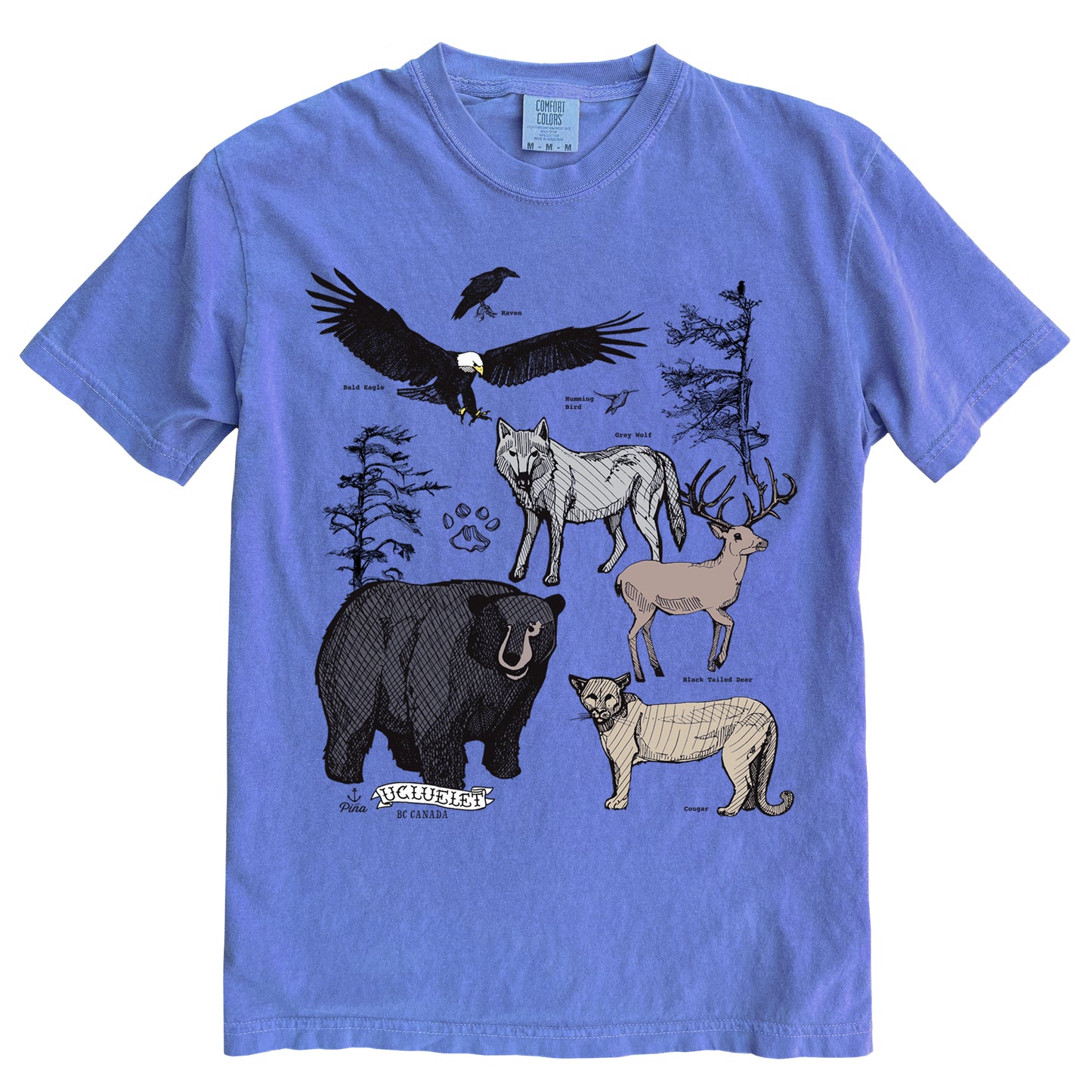 PNW Forest Species in Colour Ink Light on Dark Comfort Colours Heavyweight Cotton Unisex Tee