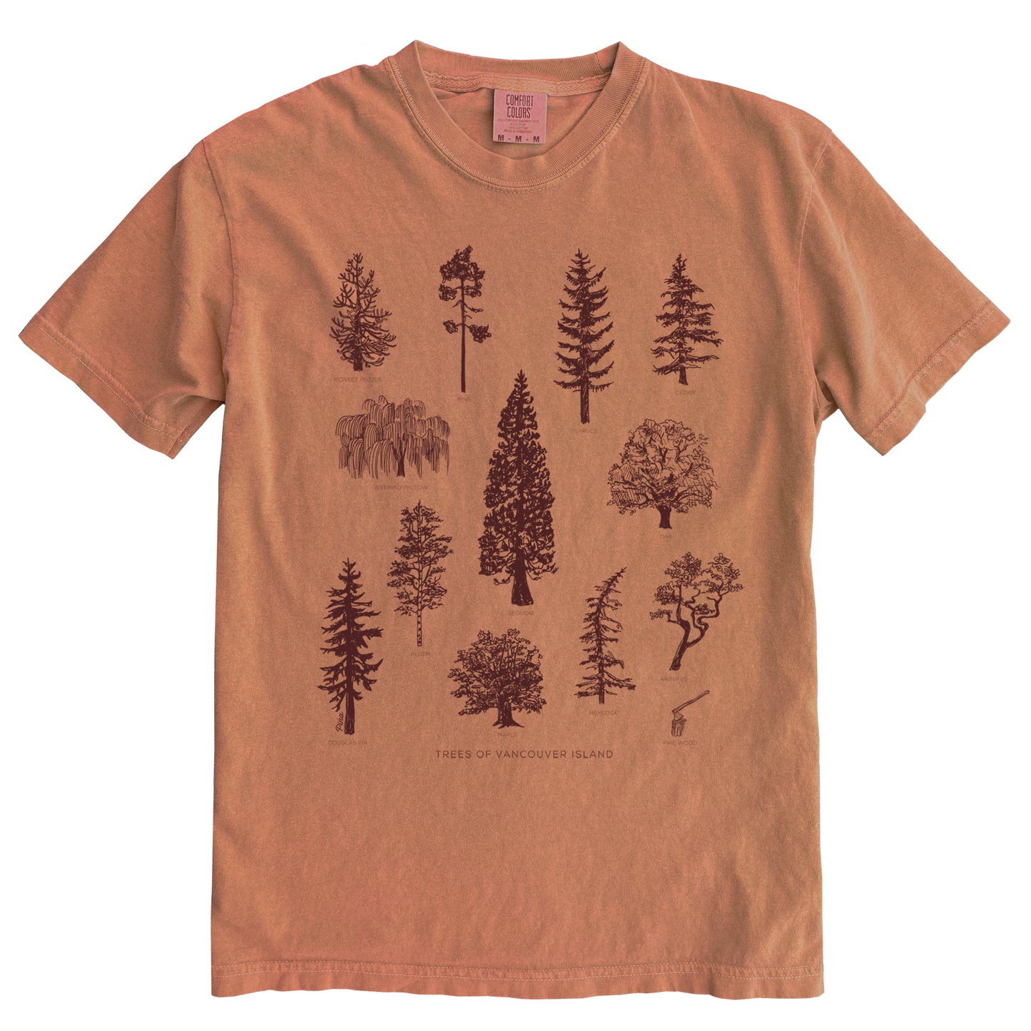 Tree Species in Brown Ink Comfort Colours Heavyweight Cotton Unisex Tee