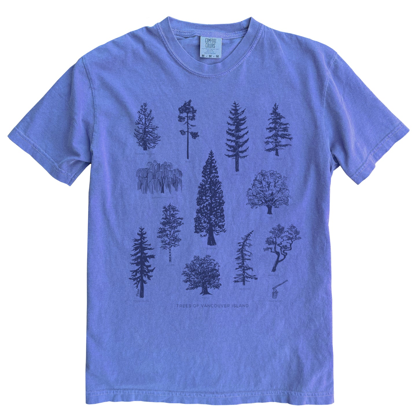 Tree Species in Navy Ink Comfort Colours Heavyweight Cotton Unisex Tee
