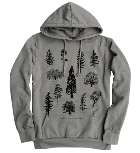 Trees of Vancouver Island in Black Ink Organic Cotton Unisex Hoodie Made in Canada