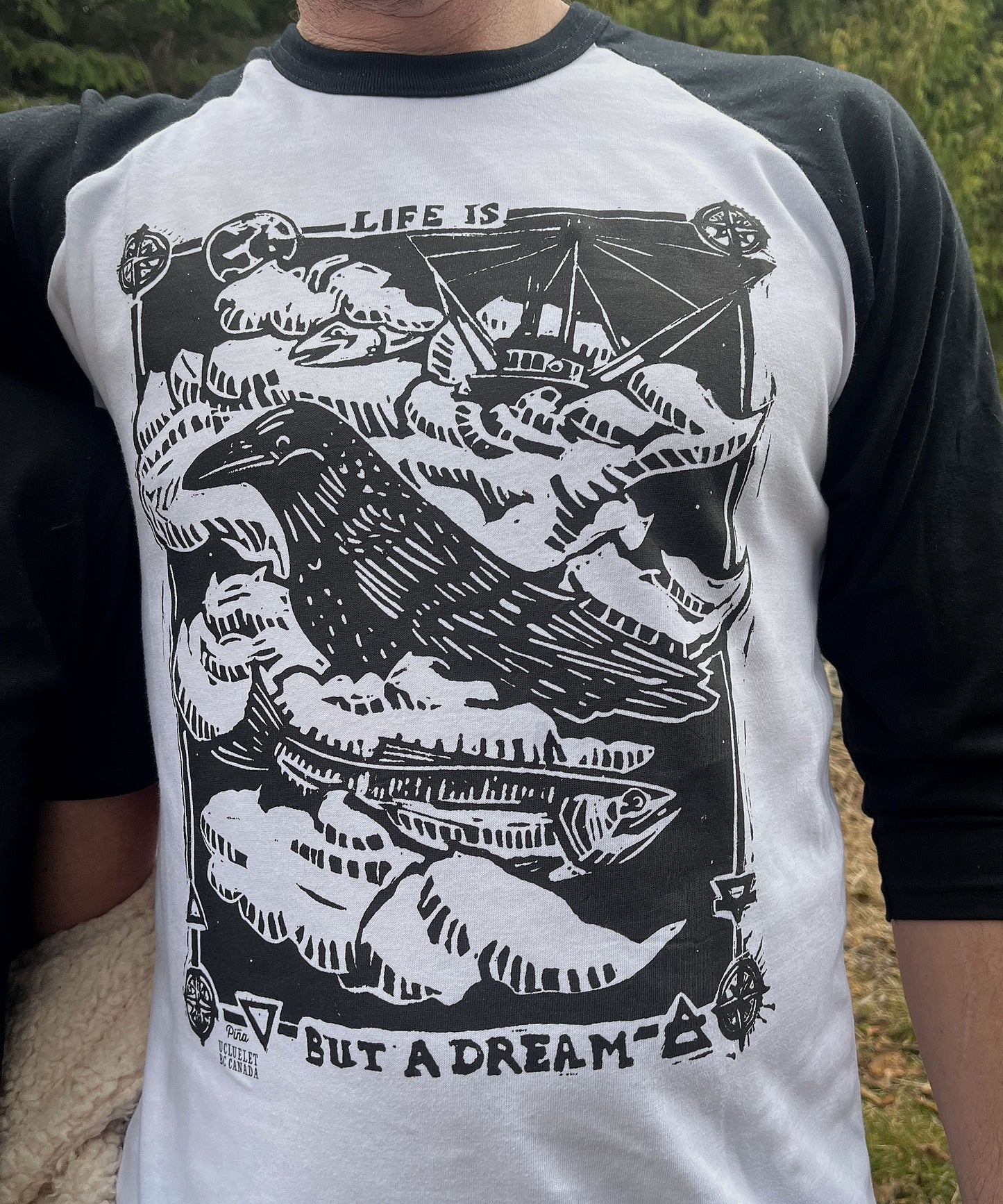Unisex 3/4 Sleeve Baseball With Dream Raven Design, Made in Canada