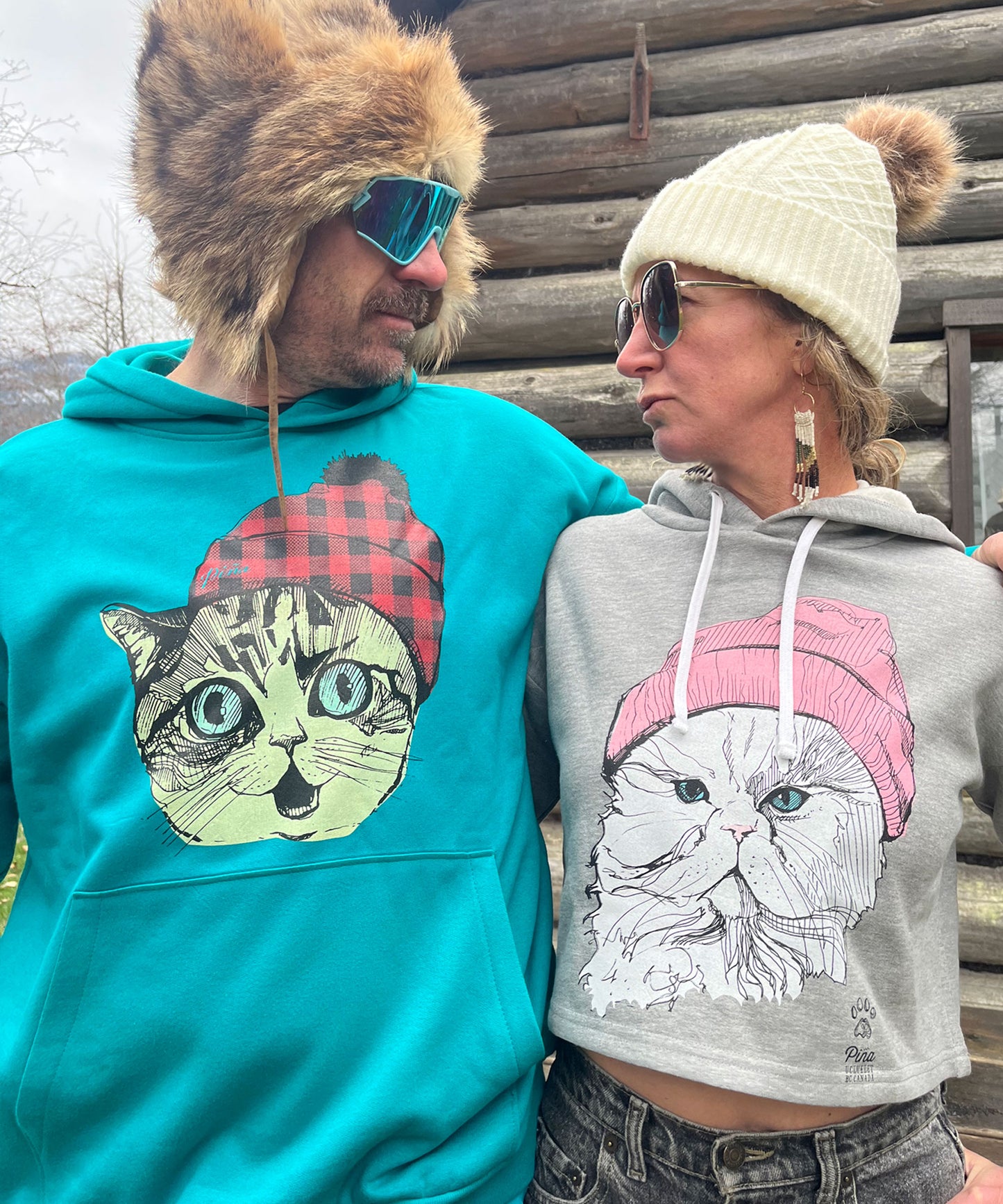 Unisex Pullover Hoodie With Cray Cat Print, Made in Canada