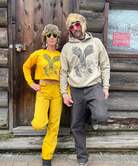 Unisex 80/20 Drop Shoulder Pullover Hoodie Made in Canada With Surfin' Bird Design