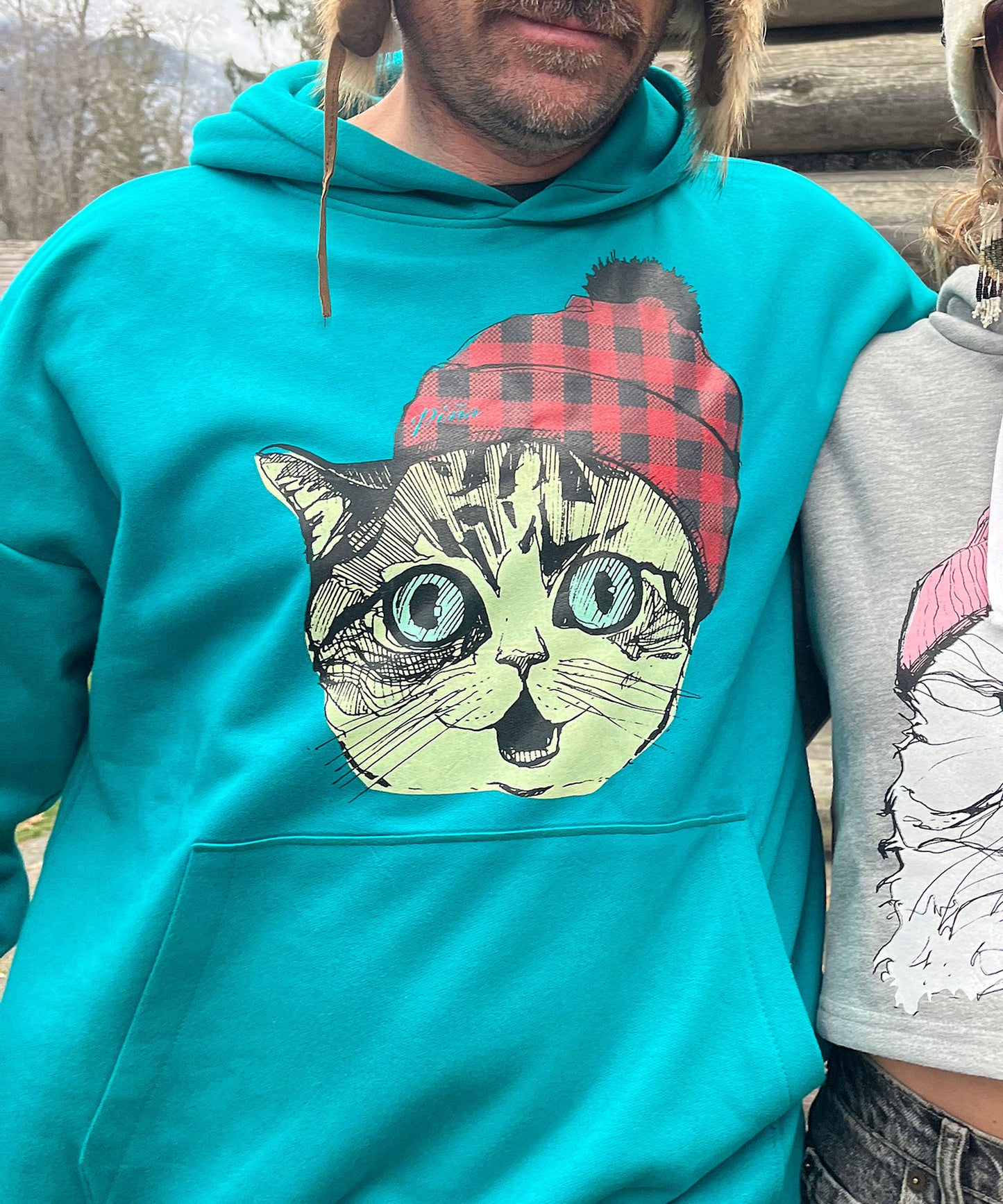 Unisex Pullover Hoodie With Cray Cat Print, Made in Canada