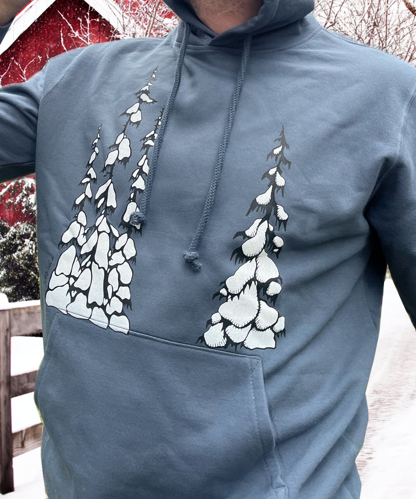 Organic Unisex Hoodie Made in Canada With Snow Trees
