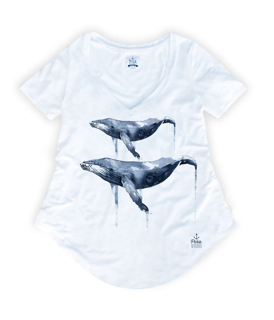 Watercolour Humpbacks Ladies Bamboo V-Neck Tee