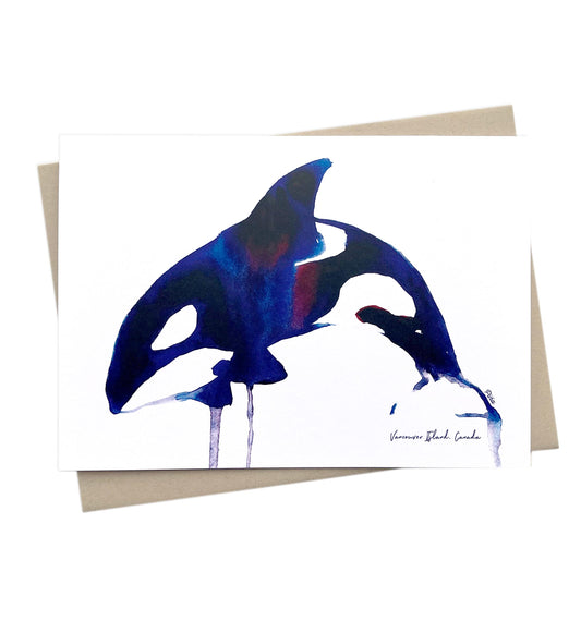 Watercolour Orca Greeting Card