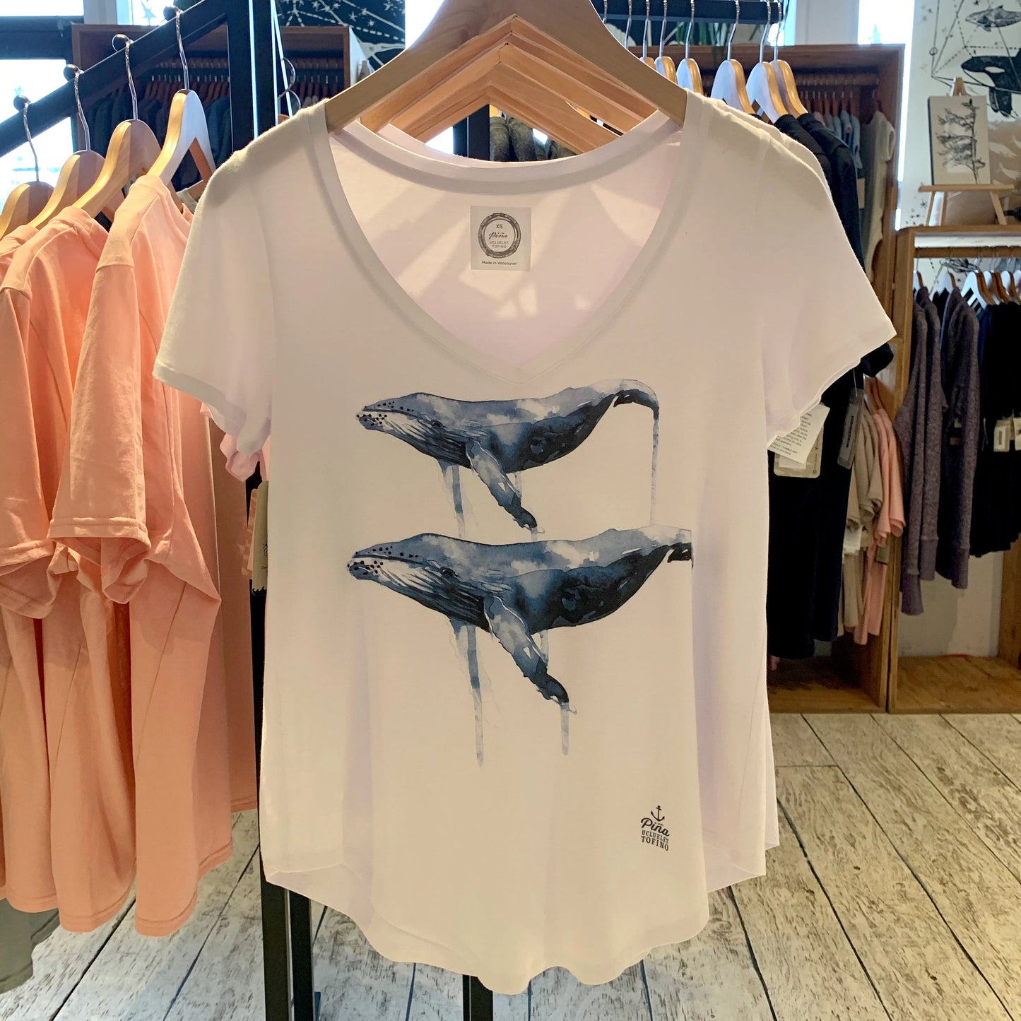 Watercolour Humpbacks Ladies Bamboo V-Neck Tee