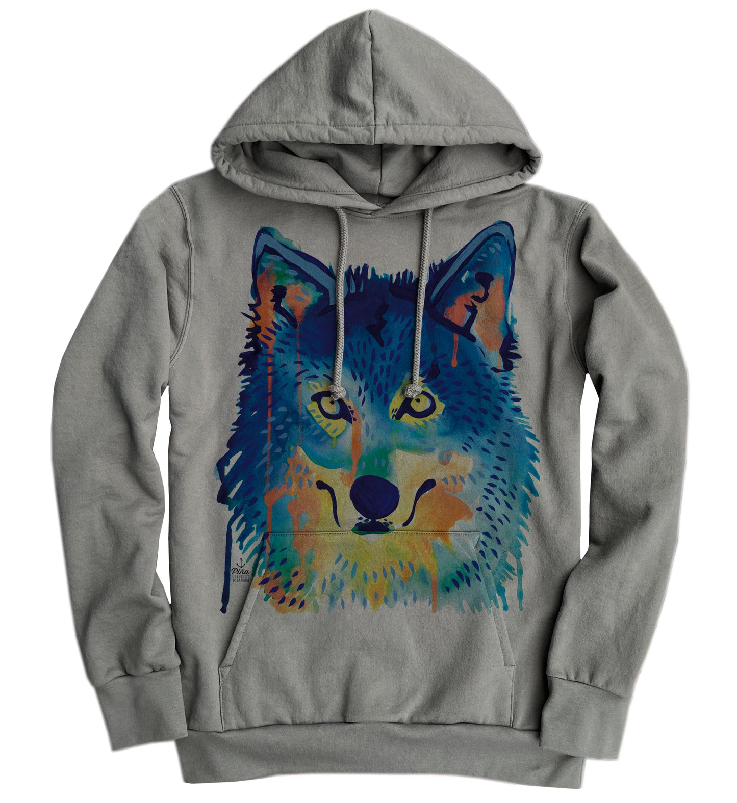 Watercolour Wolf Face in Full Colour Organic Cotton Unisex Hoodie Made in Canada