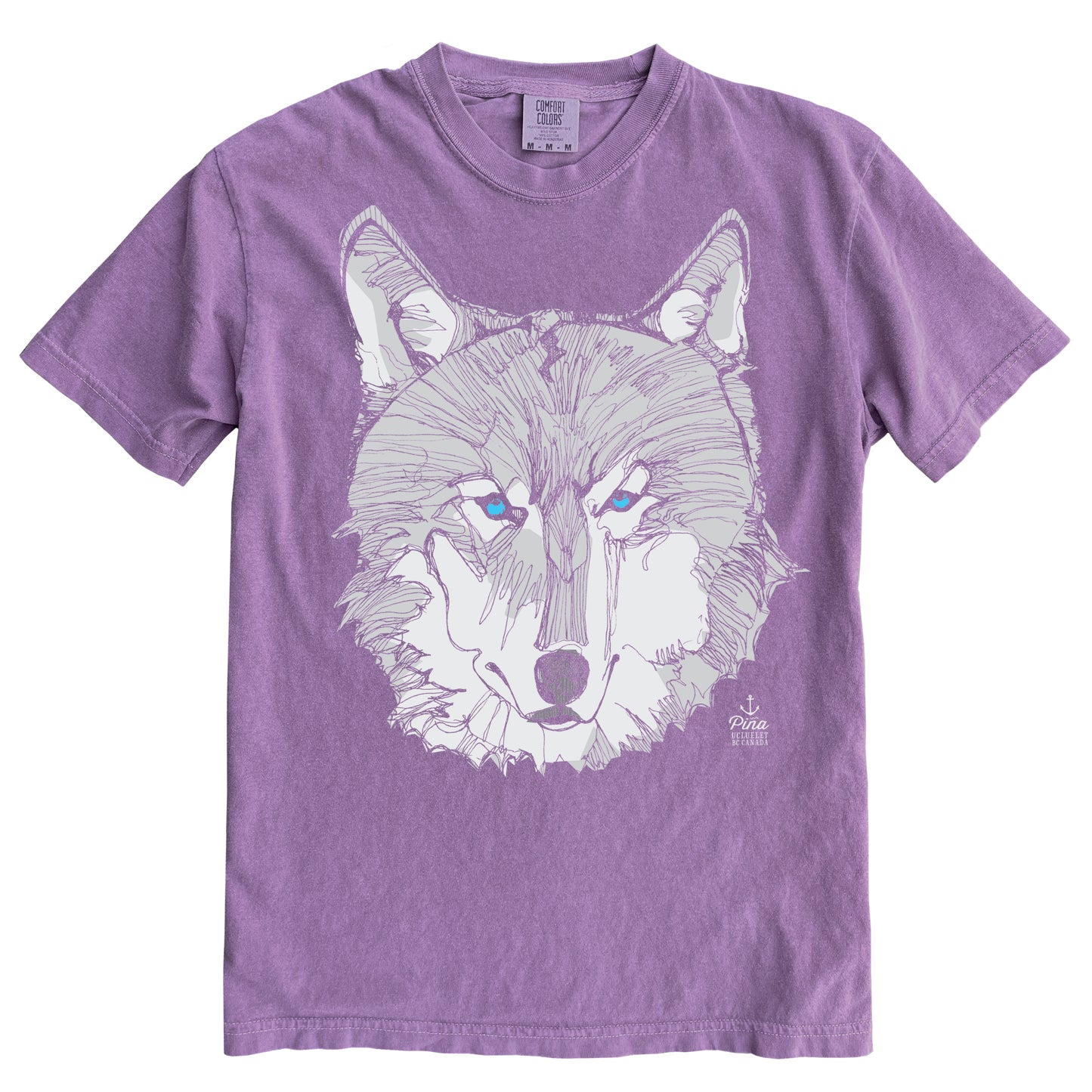 Wolf Face in Grey Ink Light on Dark Comfort Colours Heavyweight Cotton Unisex Tee