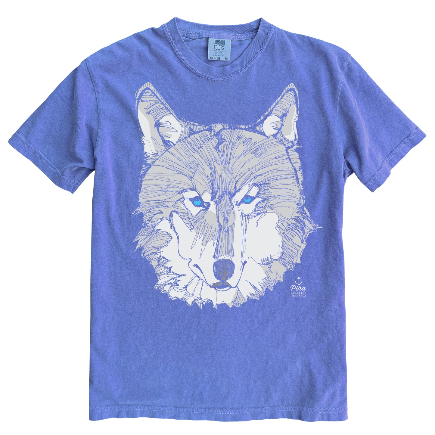 Wolf Face in Grey Ink Light on Dark Comfort Colours Heavyweight Cotton Unisex Tee