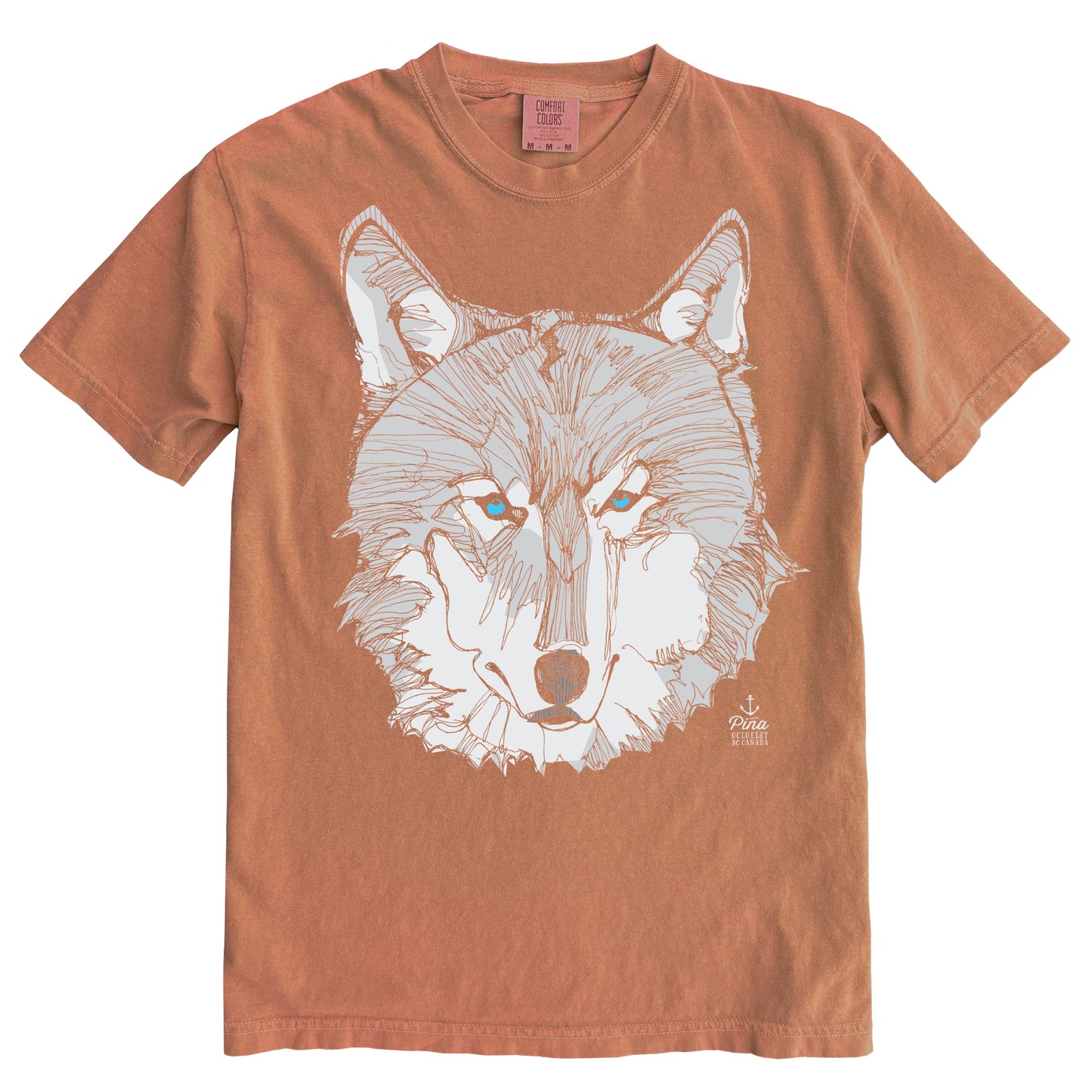 Wolf Face in Grey Ink Light on Dark Comfort Colours Heavyweight Cotton Unisex Tee