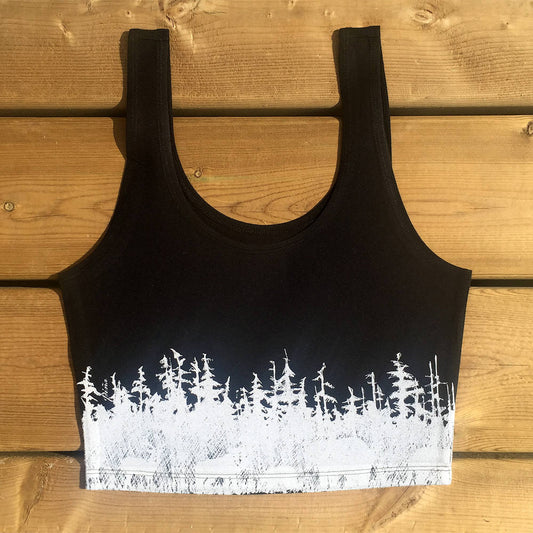 West Coast Treeline in White Crop Tank