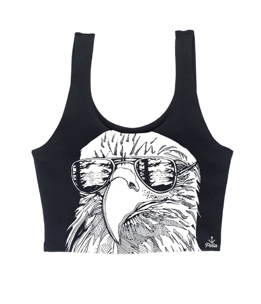 Hipster Eagle in White Crop Tank