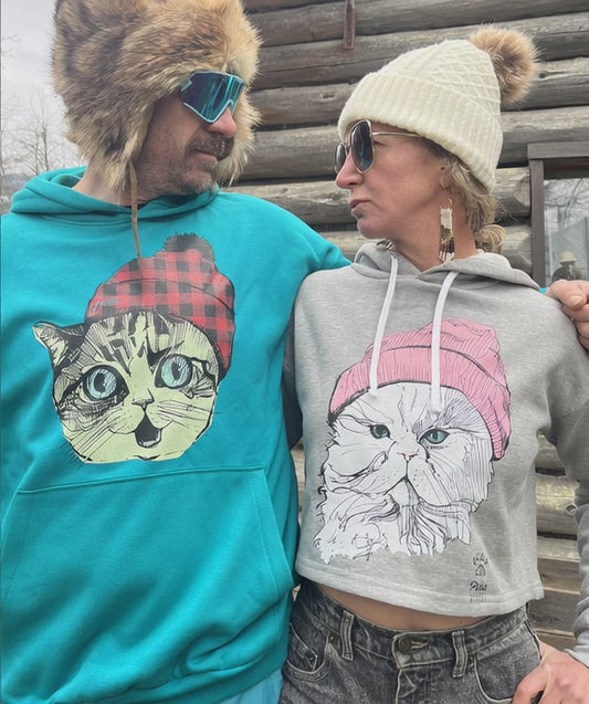 Unisex 80/20 Drop Shoulder Pullover Hoodie Made in Canada With Cray Cat Print