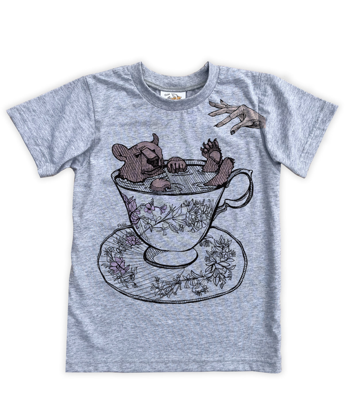 Bear in Teacup with Hand in Colour Organic Cotton Kids Tee