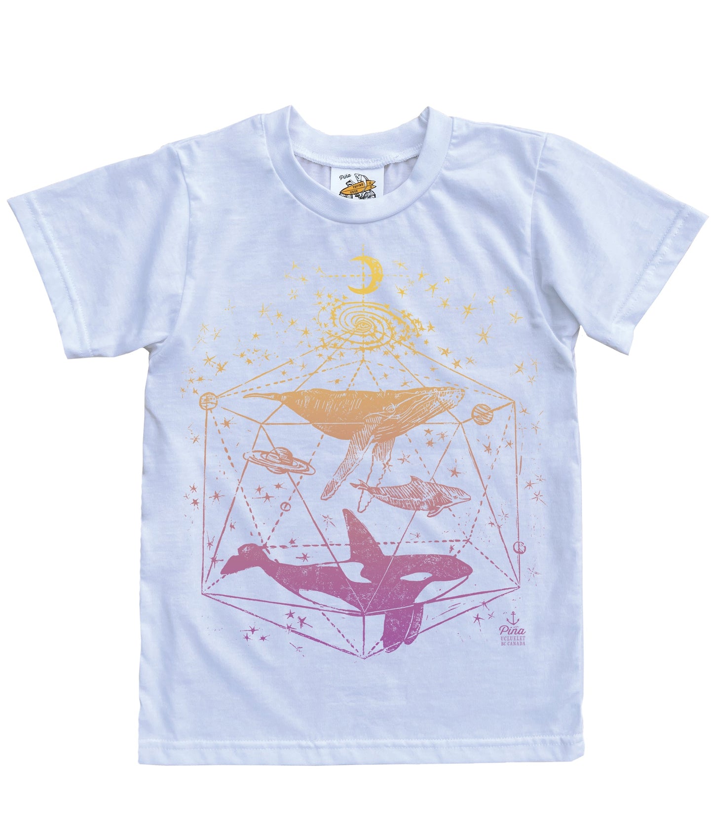 Galactic Whales in Purple Gold Gradient Organic Cotton Kids Tee