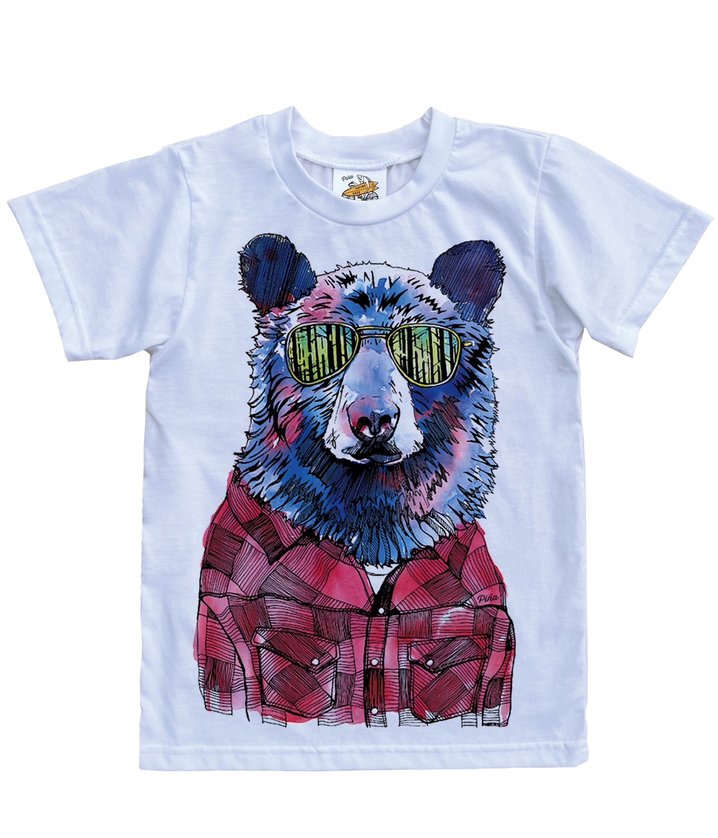 Hipster Bear in Full Colour Organic Cotton Kids Tee