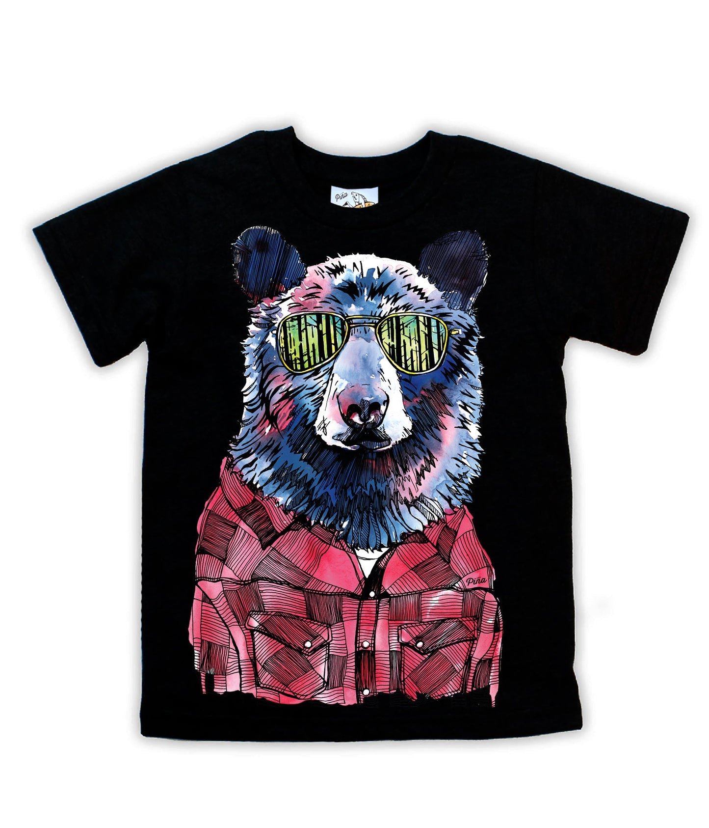 Hipster Bear in Full Colour Organic Cotton Kids Tee
