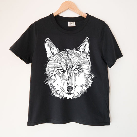 Wolf Face in White Negative Kennedy Lake Ladies Organic Cotton Tee