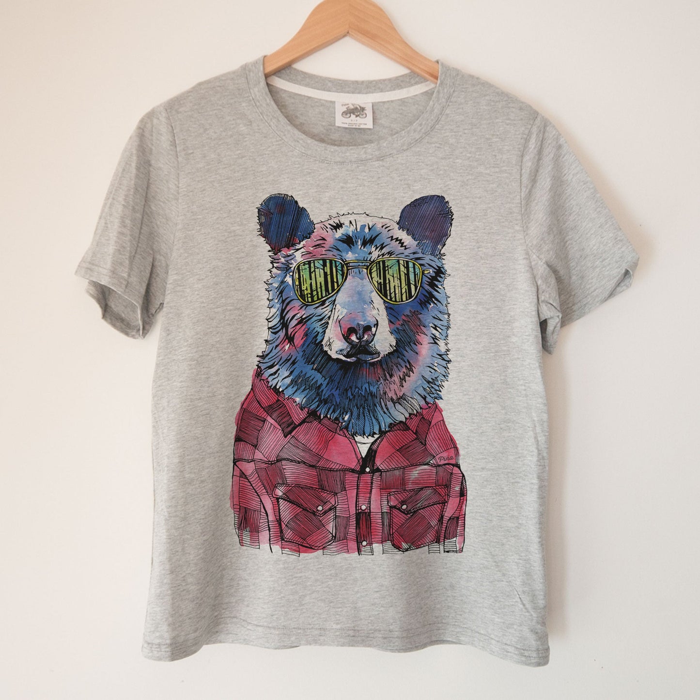 Hipster Bear in Colour Kennedy Lake Ladies Organic Cotton Tee