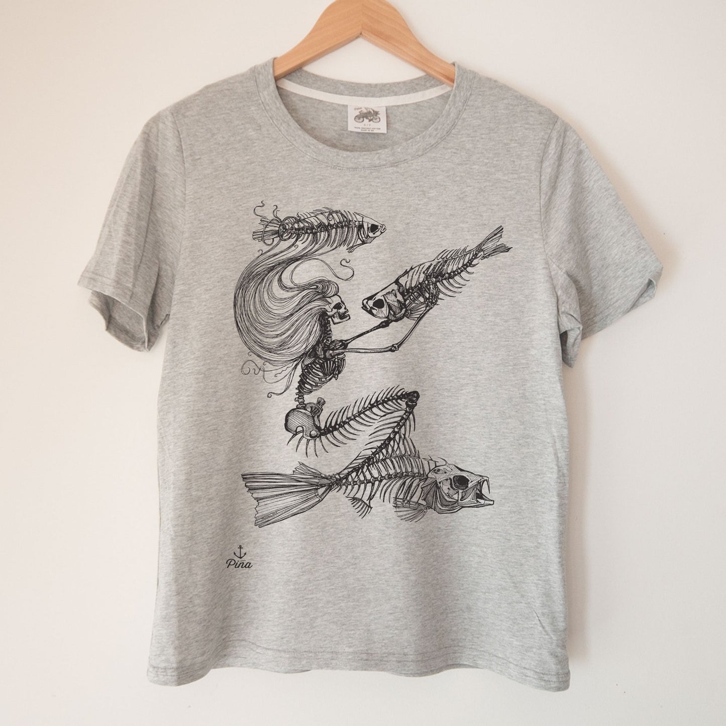 Skeleton Mermaid in Black Kennedy Lake Ladies Organic Cotton Tee