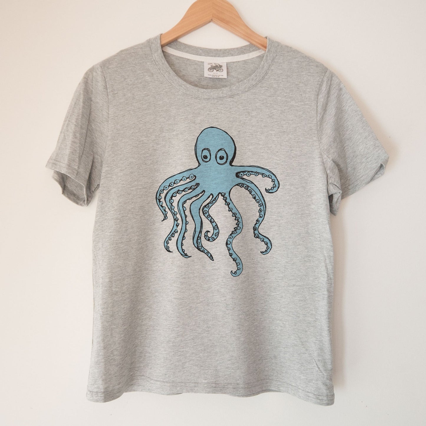 Squiggly Octopus in Blue Kennedy Lake Ladies Organic Cotton Tee